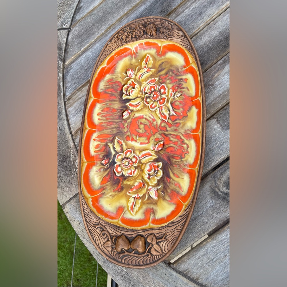 Mid-Century Orange and Brown Ceramic Platter by Treasure Craft